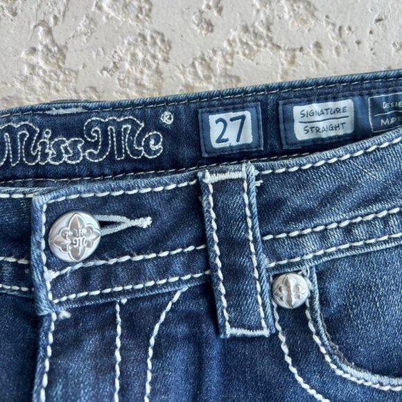 Miss Me Womens Jeans 27 Straight Embellished Rhinestone Pockets Western Blue - Picture 8 of 8